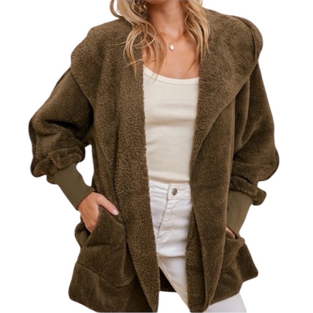 NWT Hem & Thread Olive Cozy Sherpa Sweater Jacket - Picture 5 of 11